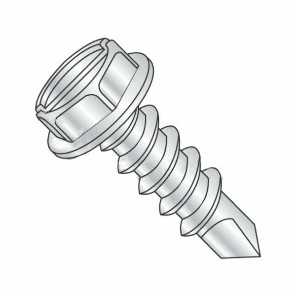 Newport Fasteners Self-Drilling Screw, #8 x 1 in, Zinc Plated Steel Hex Head Slotted Drive, 5000 PK 684718-5000